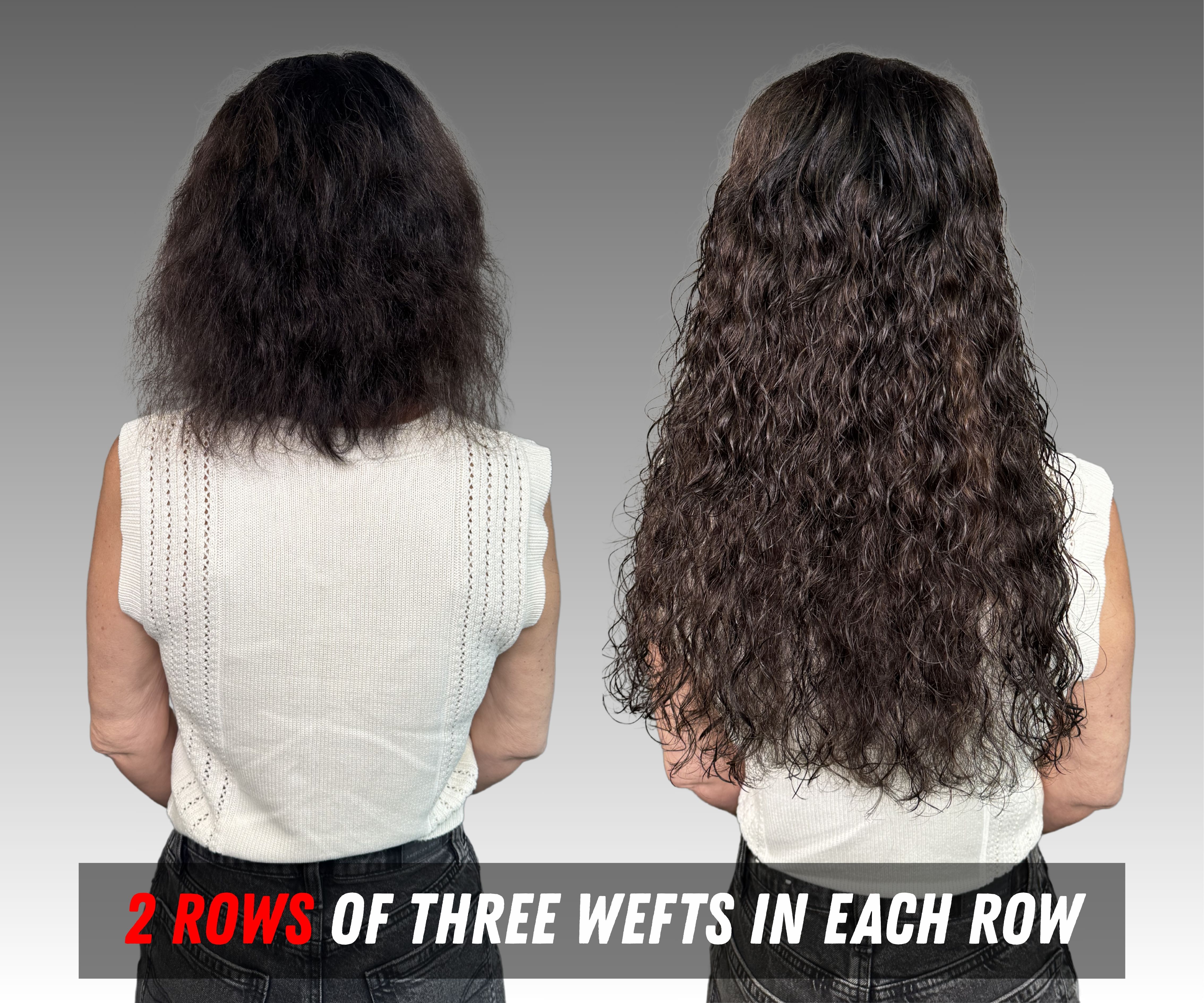 Hand-tied weft extensions before after — KAIZER salon Brooklyn